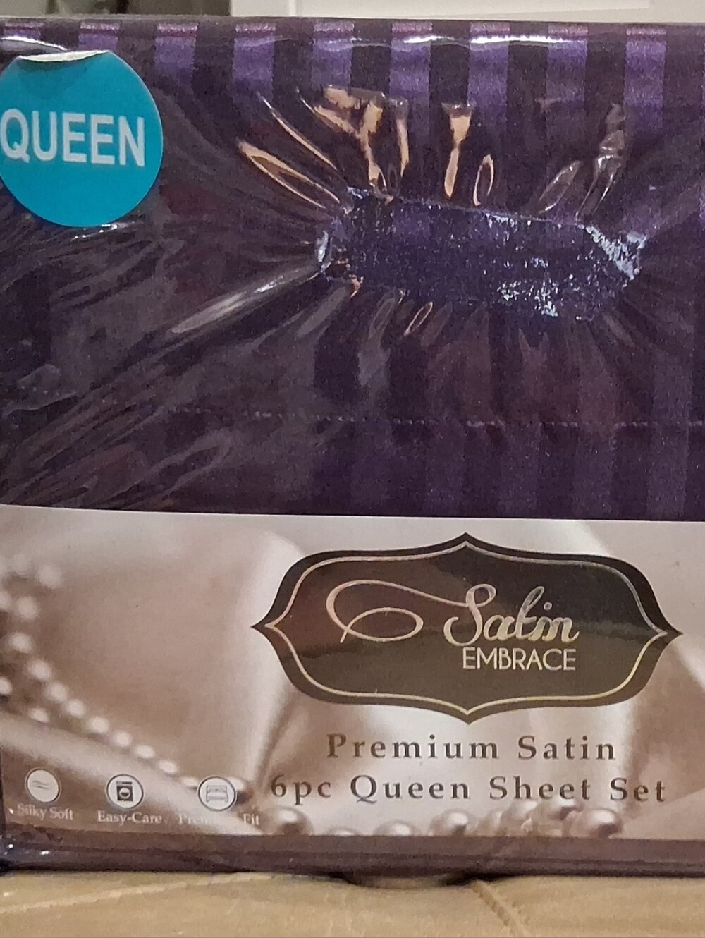 Que Satin Embrace Queen Sheet Set - Deep Purple Stripes
